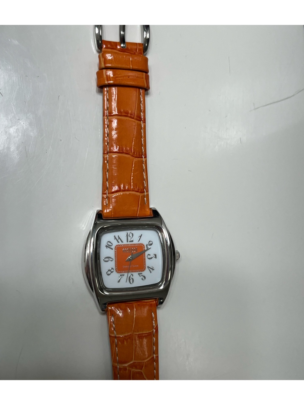 ECCLISSI STERLING SILVER QUARTZ Watch W/ORIGINAL ORANGE BAND 22885- New Battery - Picture 3 of 8